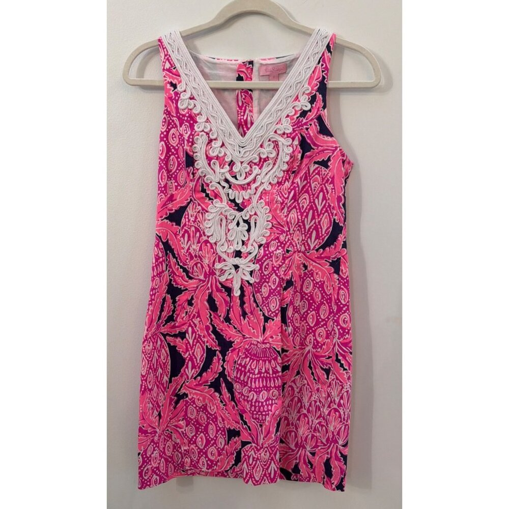 Lilly Pulitzer Gabby Shift dress in Coco Safari Pink & White Sleeveless V-Neck D